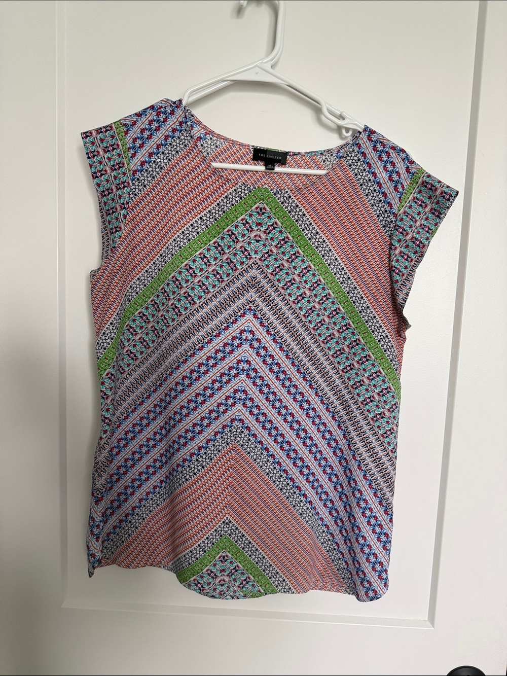 The Limited Coral, Blue & Green Cap-Sleeve Printed Blouse